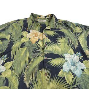 Tommy Bahama Rum Silk Shirt Mens XL Palm Floral Print Button Front